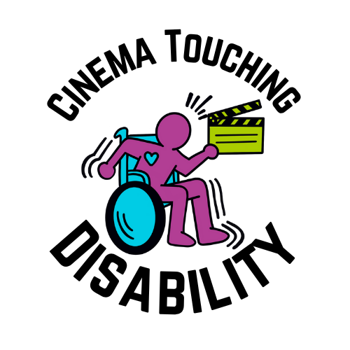 CTDFF Logo: a cartoon-ish icon of a purple figure in a blue wheelchair, holding up a green clapperboard.